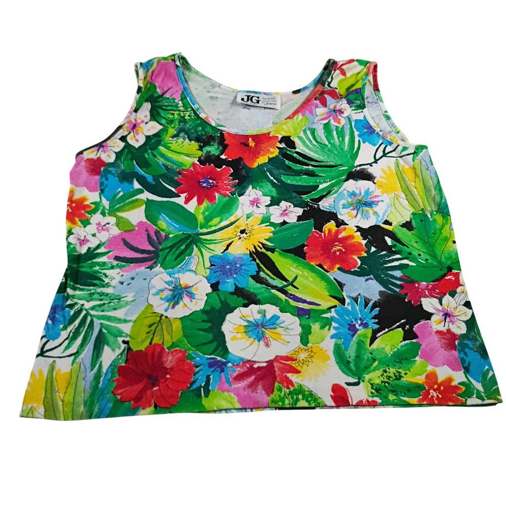 JG Petite Tank Top Women Large Multi Floral Good Tropical Sleeveless Made in USA